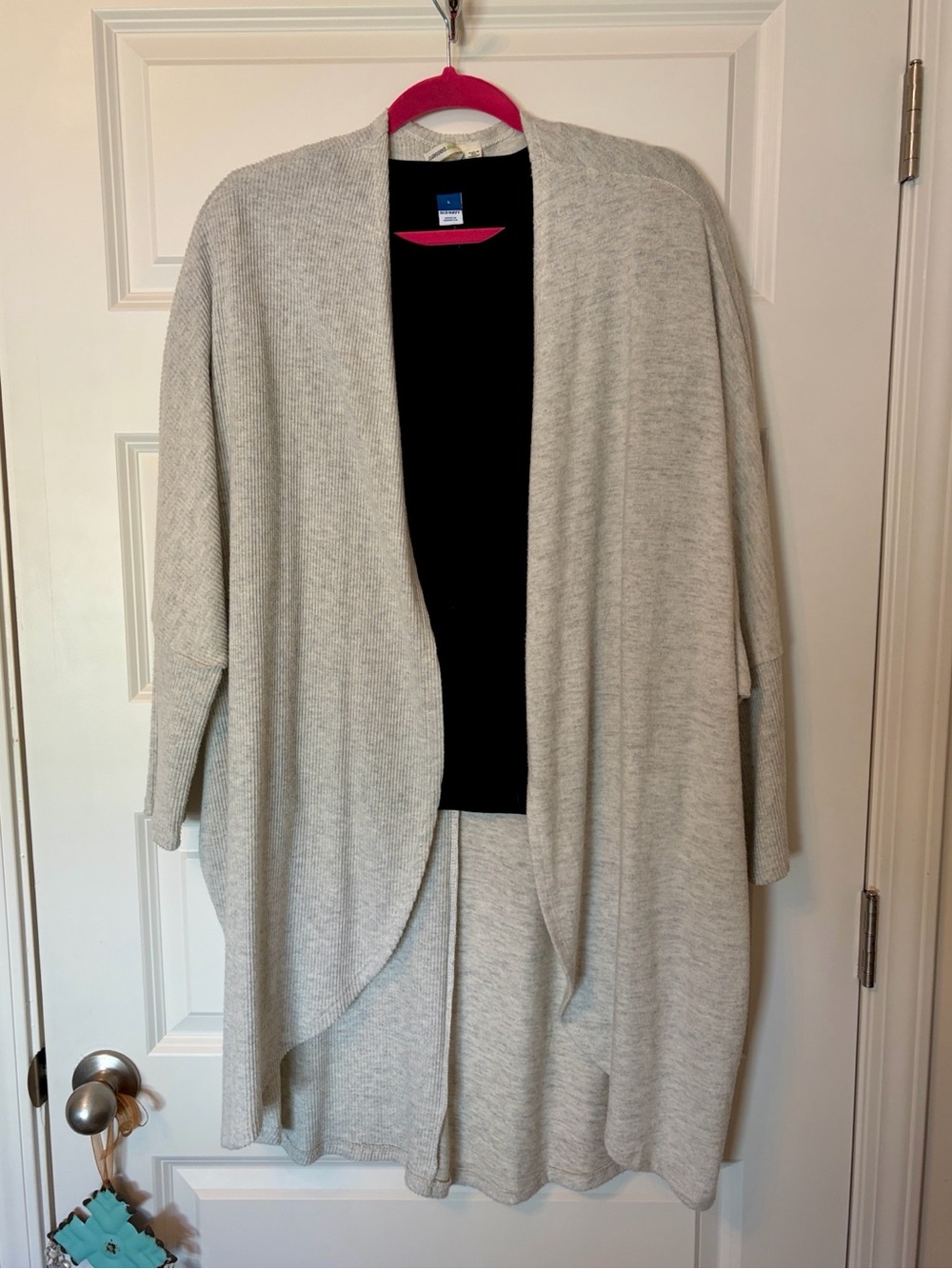 Light Gray Open-Front Cardigan with Dolman Sleeves